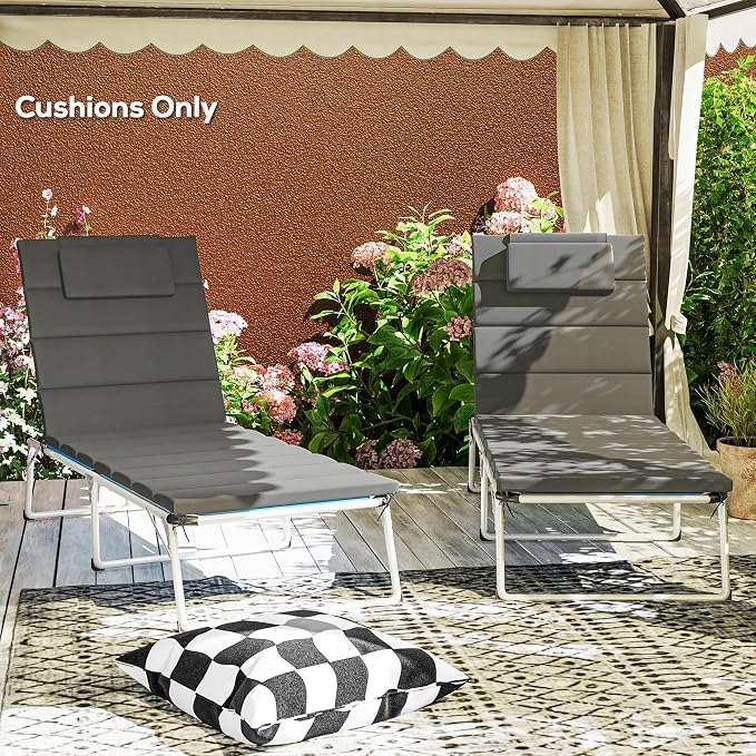 Outsunny Outdoor Lounge Chair Cushion Set of 2, Foldable Patio Chaise Lounge - Image 8
