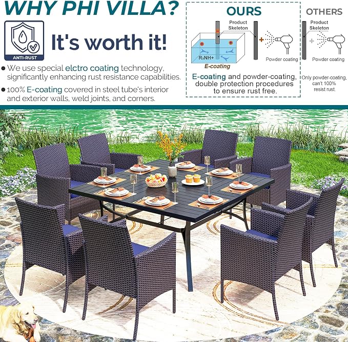 PHI VILLA 9 Pieces Square Outdoor Dining Set - Image 8