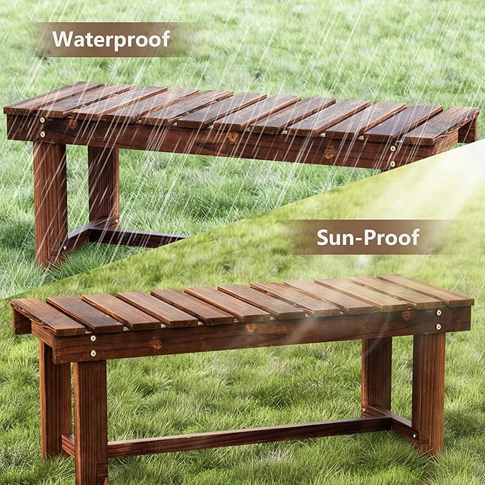 47.2" Outdoor Garden Bench, Weatherproof Patio Benches 3-Person Seat Backless - Image 4