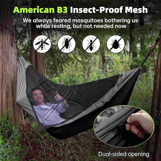 Camping Hammock with Mosquito Net – Portable Parachute Nylon Hammock Tent with - Image 2