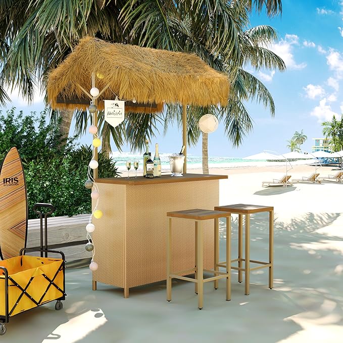 LUMISOL Outdoor Bar Table and Stools, Hawaiian Style Bar Height Patio Set by LUMISOL