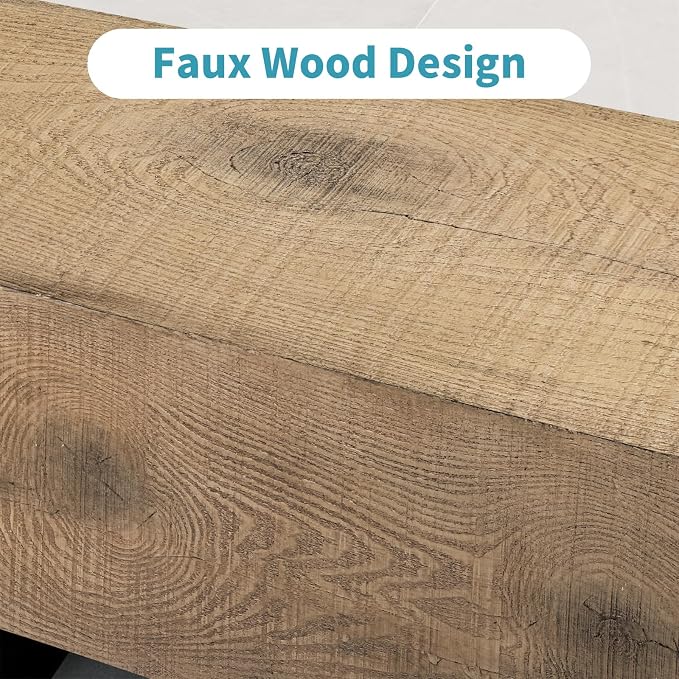 AQUILLA Modern Outdoor Bench, Faux Wooden Patio Bench, Concrete Backless Porch - Image 4