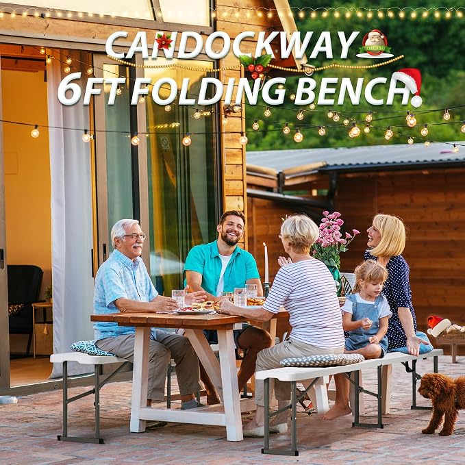 6ft Plastic Folding Bench with Carrying Handle & Lock, Portable Outdoor Bench - Image 2