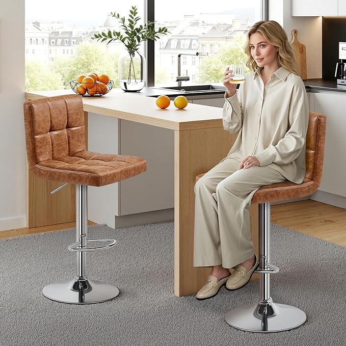 Yaheetech Bar Stools Set of 2, PU Leather Swivel Barstools, Height Adjustable - Image 2
