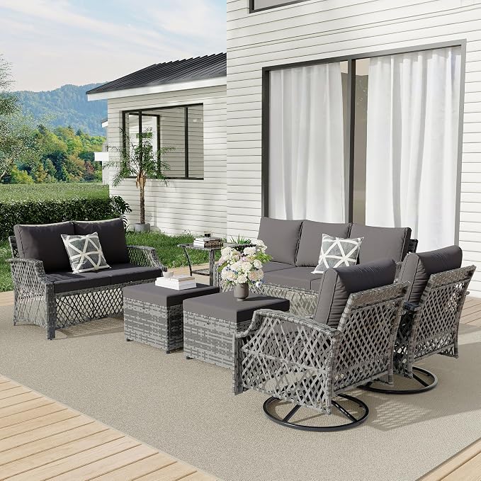 HOMREST 7 Piece Patio Furniture Set, Wicker Outdoor Conversation Sofa Set - Image 9
