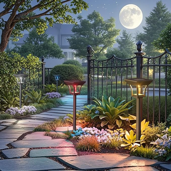 CINOTON 8 Pack RGBCW Solar Pathway Outdoor Lights, 3 Lighting Modes Solar LED - Image 7