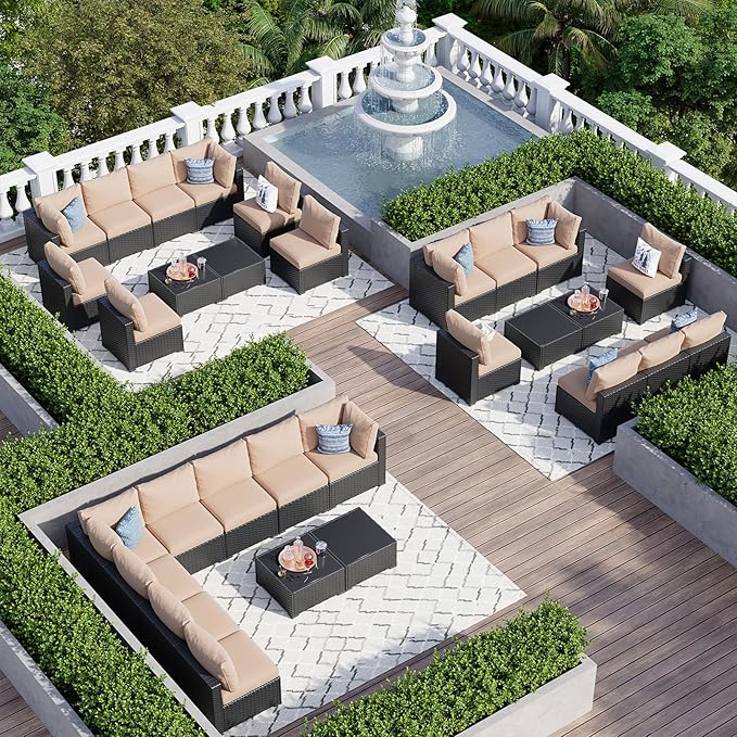Aoxun 10 Piece Patio Furniture Set Wicker Rattan Patio Sectional Sofa Set - Image 5