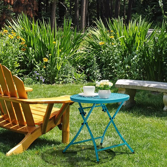 TeoKJ Folding Outdoor Side Tables, Anti Rust Small Patio Table Round Metal - Image 9