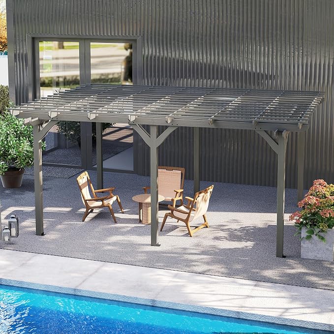 Outsunny 12' x 16' Outdoor Pergola, Wood Gazebo Grape Trellis - Image 9