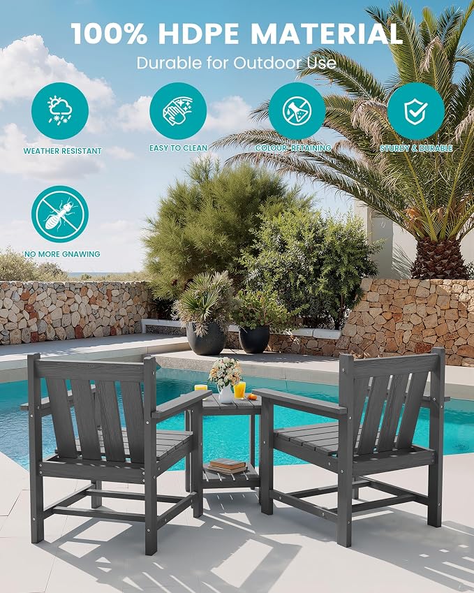 SEWRWALL 3 Pieces Patio Bistro Set, All Weather Adirondack Chair Set - Image 6