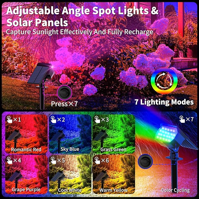 Solar Spot Lights Outdoor Color Changing, Christmas Landscape Spotlights - Image 4