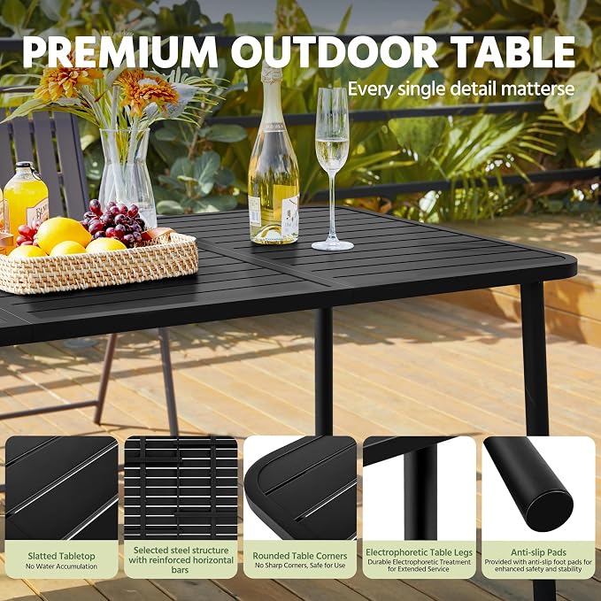 Yaheetech Outdoor Dining Table for 6 Person, Rectangular Slatted Metal Patio - Image 5