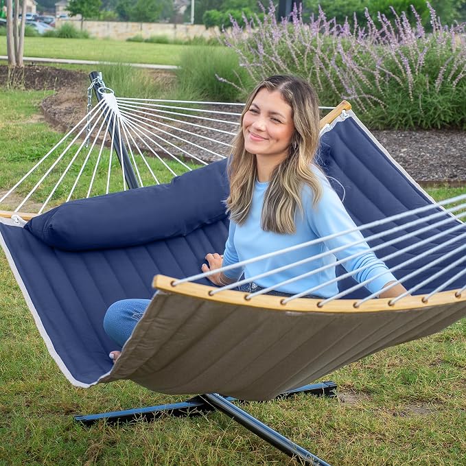 2 Person Hammock with Stand Included, Outdoor Hammock with Curved Spreader Bar - Image 2