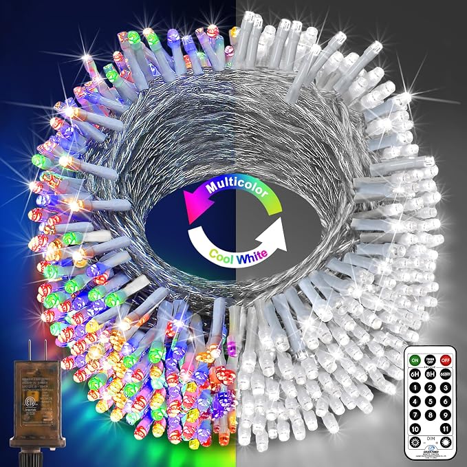 KNONEW 197FT 500 LED Christmas String Lights Outdoor Color Changing 11 Modes by KNONEW