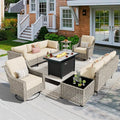 11 Pieces Outdoor Patio Furniture Set, Rattan Wicker Sectional Swivel Rocker by CAODOCPatioFurniture