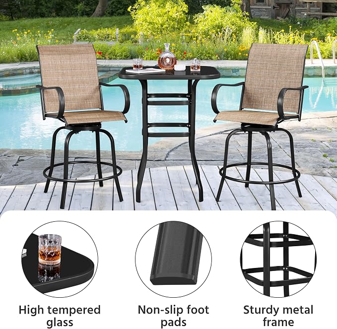 Yaheetech Patio Bar Table Tempered Glass, Height High Top Outdoor Pub Height - Image 5