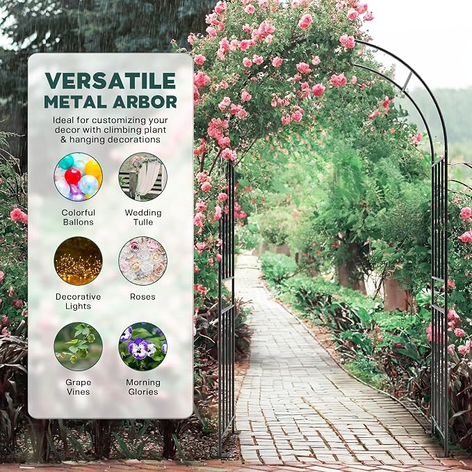 IDZO 86in Metal Garden Arbor Arch, Sturdy & Durable Trellis - Image 5