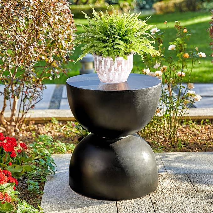 Glitzhome Outdoor Side Table, Round Accent End Table, Lightweight Hourglass - Image 8