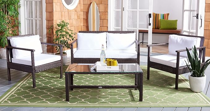 Safavieh Outdoor Collection Garnen Wicker Cushion 4-Piece Living Set PAT7714C - Image 2