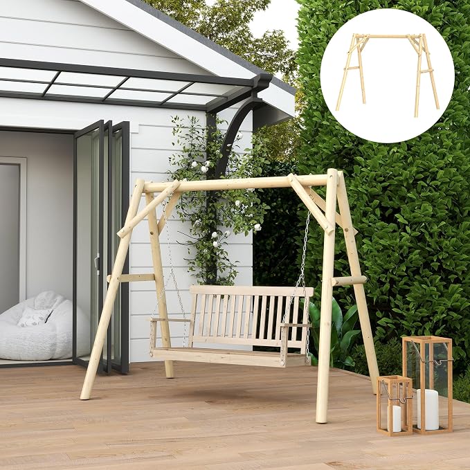 Outsunny 660 lbs Porch Swing Frame, Heavy Duty A-Frame Wooden Swing Stand - Image 8