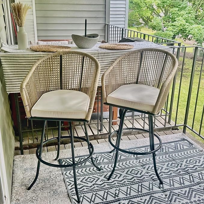 DWVO Outdoor Counter Height Bar Stools Set of 4, Patio Swivel Bar Chairs - Image 4