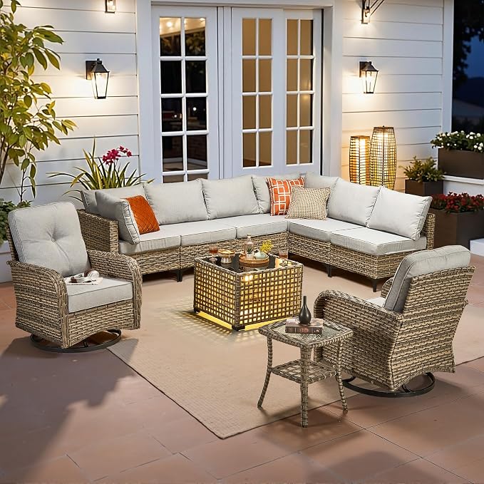 Outdoor Sectional Patio Furniture Set, 10 Pieces Wicker Conversation Sets L by CAODOCPatioFurniture