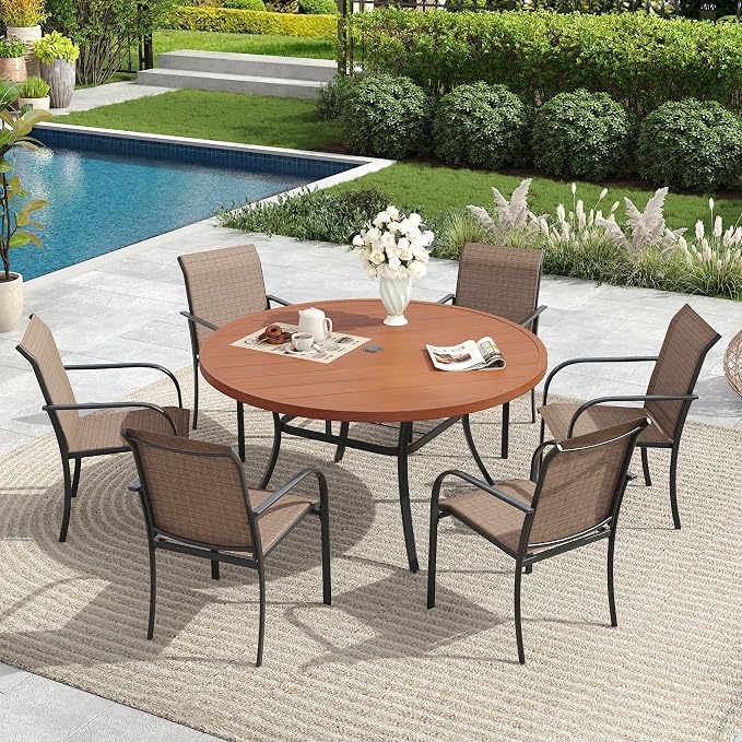 Patio Dining Table for 6-8, Round Metal Outdoor Table - Image 2
