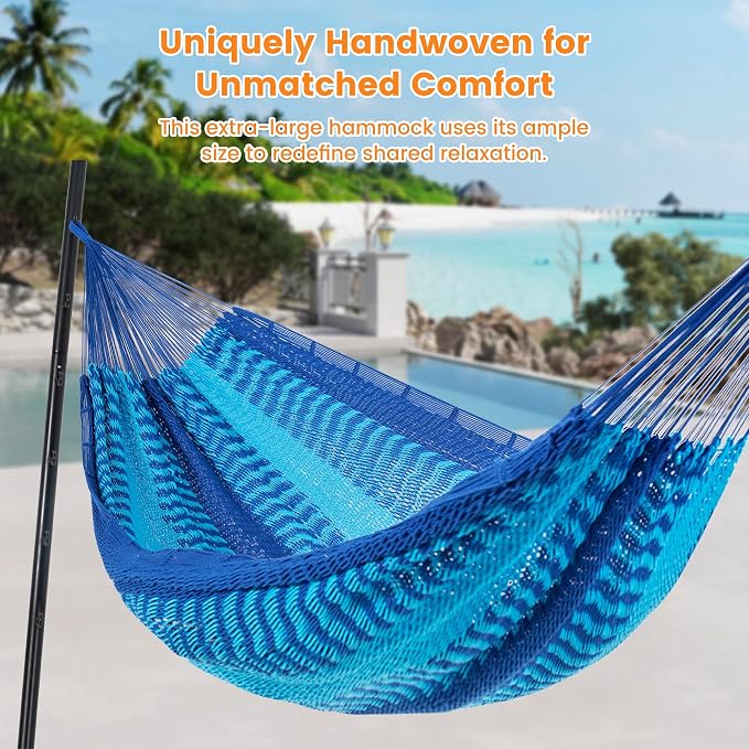 Lazy Daze Hammocks Handwoven Mayan Hammock, 10.5 FT Soft Rope Double Hammocks - Image 2