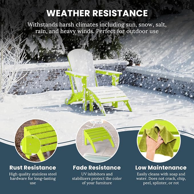 WO Home Furniture Adirondack Ottoman Outdoor Patio Footrest 13.5" Inch Folding - Image 4