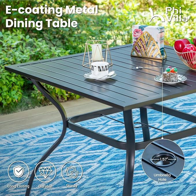 PHI VILLA 5 PCS Patio Dining Set, 4 Outdoor Aluminum Stackable Sling Chairs - Image 4