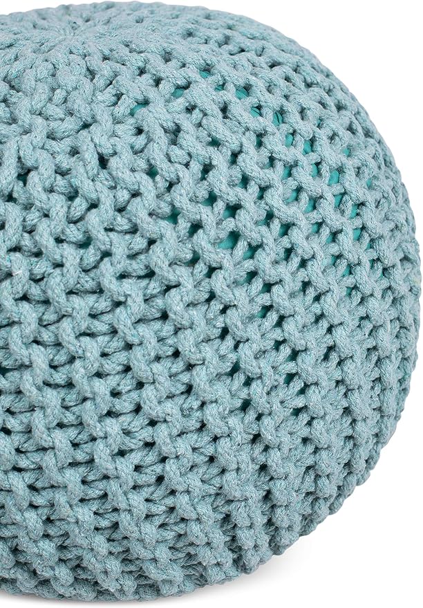 BIRDROCK HOME Round Pouf Ottoman | Cotton Braided Round Foot Stool | Bedroom - Image 8