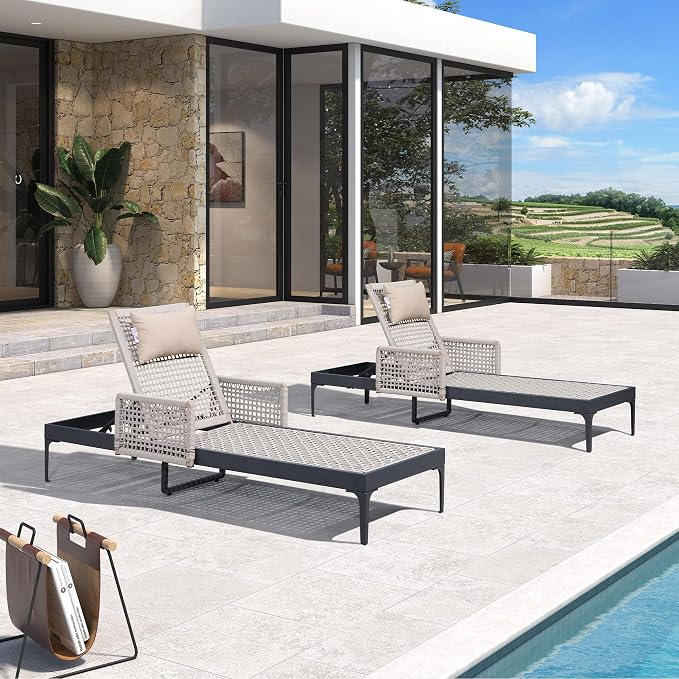 PURPLE LEAF 2 Pieces Outdoor Chaise Lounge Set Rattan Wicker Lounger - Image 2