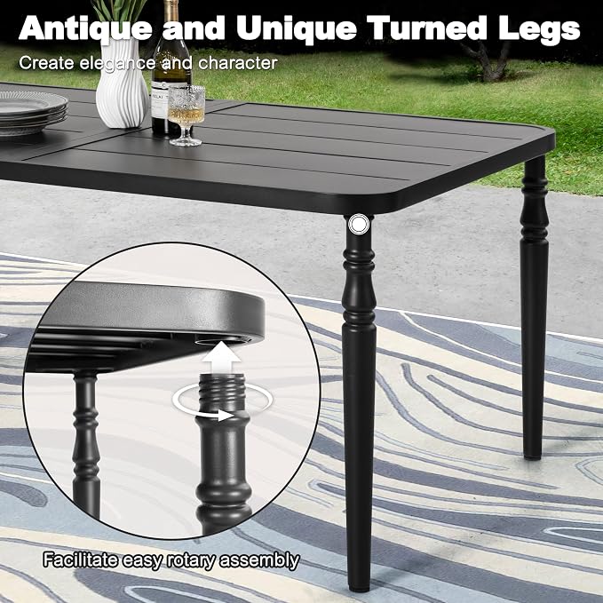 NUU GARDEN Weather-Resistant Outdoor 61” x 37” Rectangle Metal Dining Table - Image 9