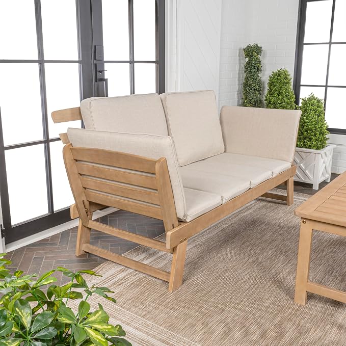 JONATHAN Y SFB1000A Hartley 2-Seat Modern Scandinavian Folding Wood Outdoor Day - Image 5