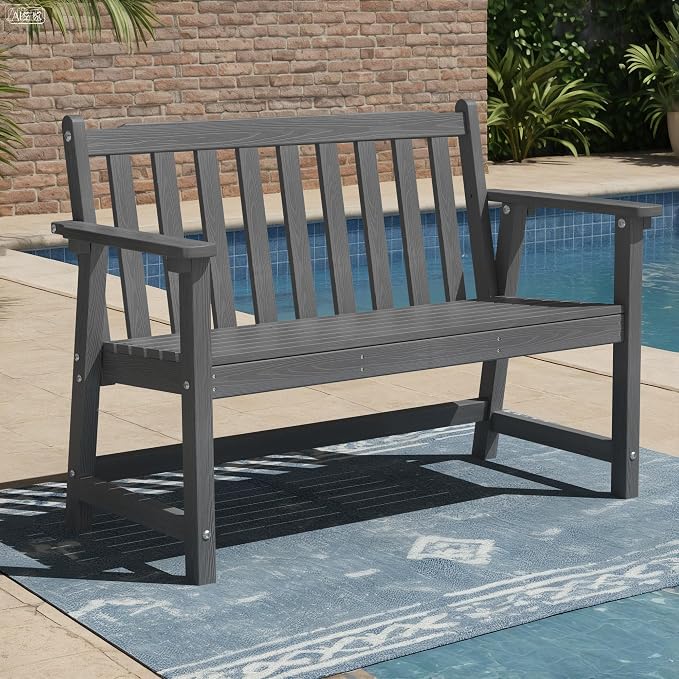 Ciokea 48" Outdoor Bench, HDPE Weatherproof Porch Bench, 2-Person Garden Benches by CIOKEA