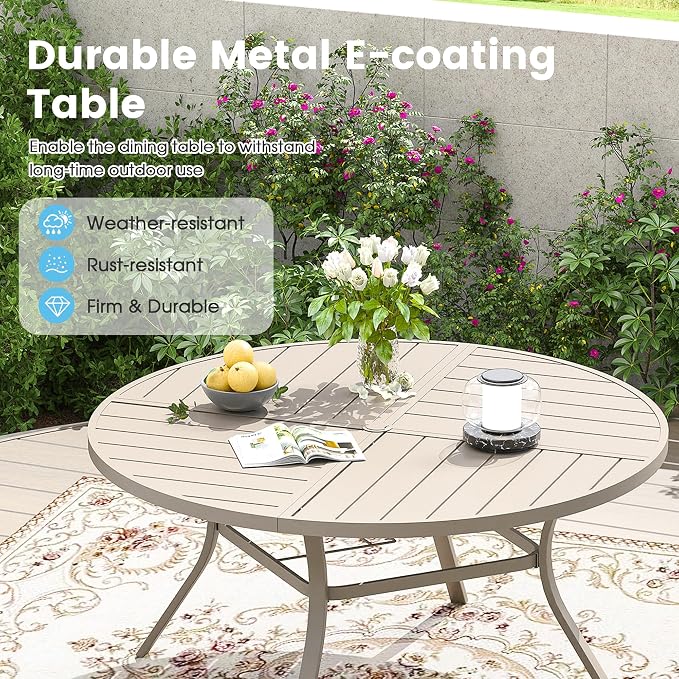 Patio Dining Table for 6-8, Round Metal Outdoor Table - Image 3