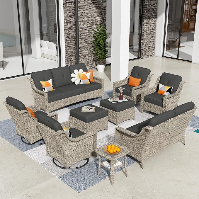HOOOWOOO 9 Piece Patio Furniture Conversation Sets by DesignforBetterLife