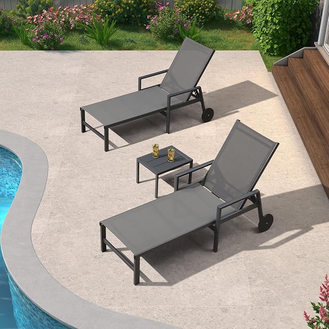 PURPLE LEAF Patio Chaise Lounge 4 Pieces Aluminum Recliner Chair - Image 3