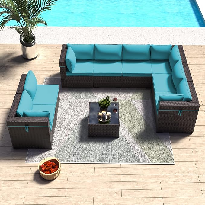 Outdoor Patio Furniture Set, 9 Pieces Outdoor Sectional Furniture Patio Sofa - Image 8