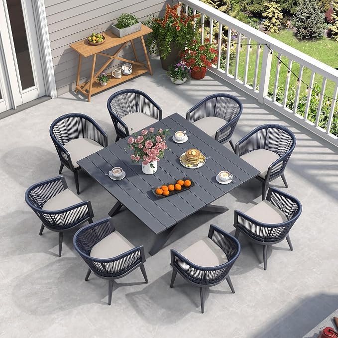 PURPLE LEAF Outdoor Dining Set for 8 All-Weather 9 Piece Patio Aluminium Dining by PURPLELEAF