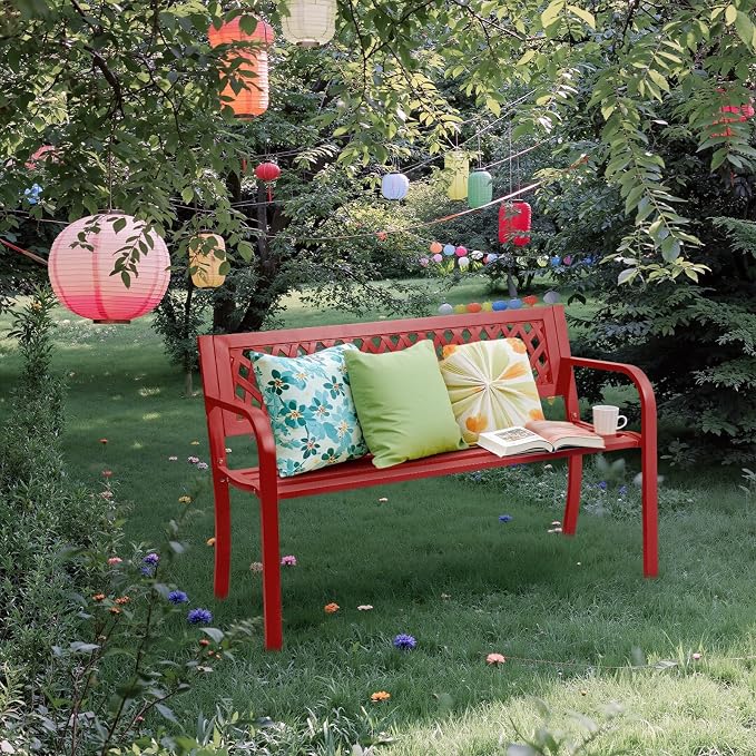 VINGLI 47'' Outdoor Bench, Weather Resistant Garden Patio Bench Powder Coated - Image 9