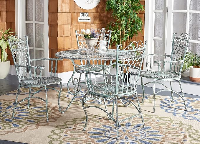 SAFAVIEH Outdoor Collection Thessaly Victorian Scroll Antique Dark Green - Image 2