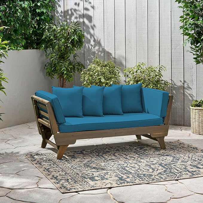 Christopher Knight Home Gary Patio Convertible Couch, Wooden Outdoor Daybed - Image 8
