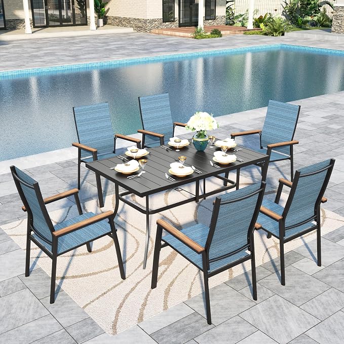 Sophia & William Outdoor Dining Set 7 Pieces, 6 Aluminum Stackable Chair by SophiaWilliam