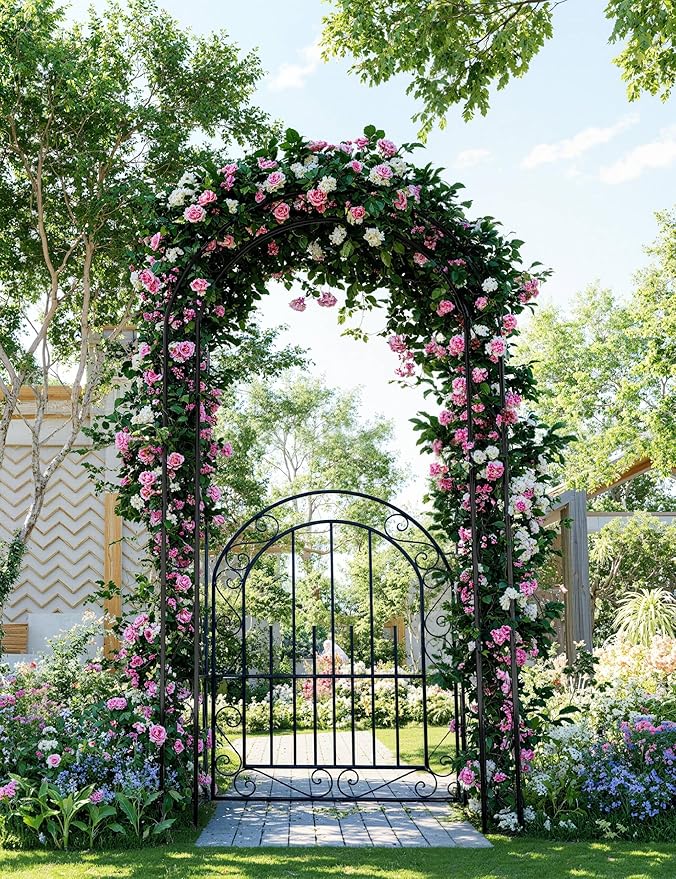 7 FT Elegant Garden Arch with Gate - Image 2
