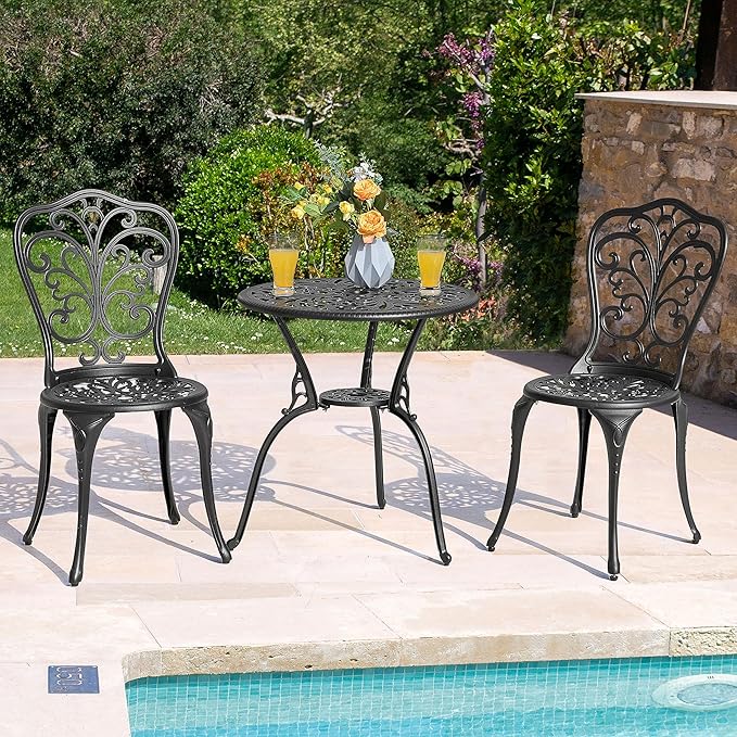 NUU GARDEN 3 Piece Bistro Set Outdoor, All Weather Cast Aluminum Patio Bistro - Image 3