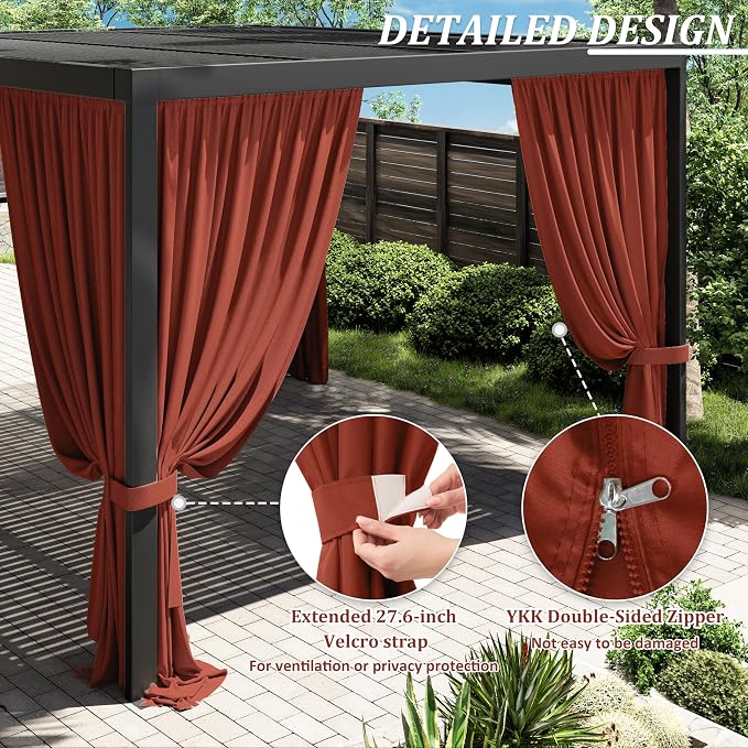 Gazebo Universal Replacement Privacy Curtain, 4-Panels Sidewall Curtains - Image 4