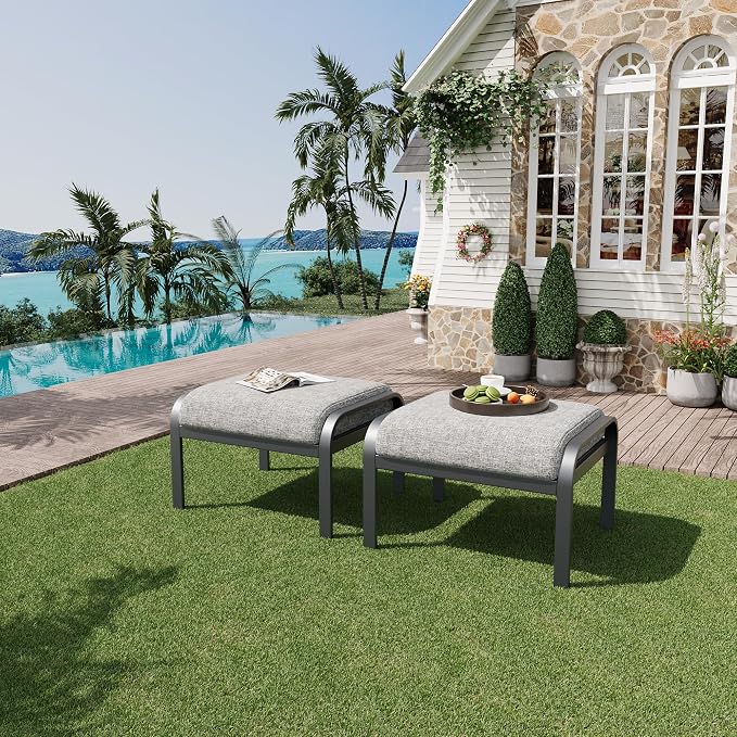HOMREST Metal Outdoor Ottoman, 2-Piece Aluminum Footstool w/Removable Cushion - Image 2