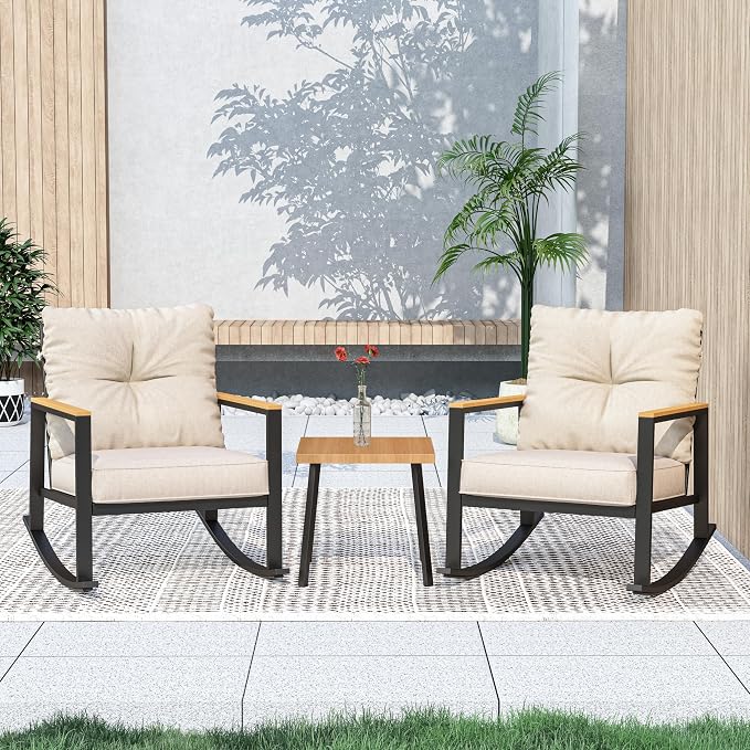 3 Pieces Rocking Bistro Set, Outdoor Patio Furniture Set - Image 7