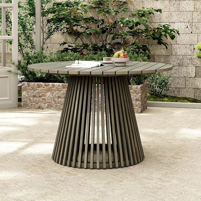 Merax Outdoor Dining Table 47.25" Round Extra-Large Acacia Wood Patio Dining by Merax